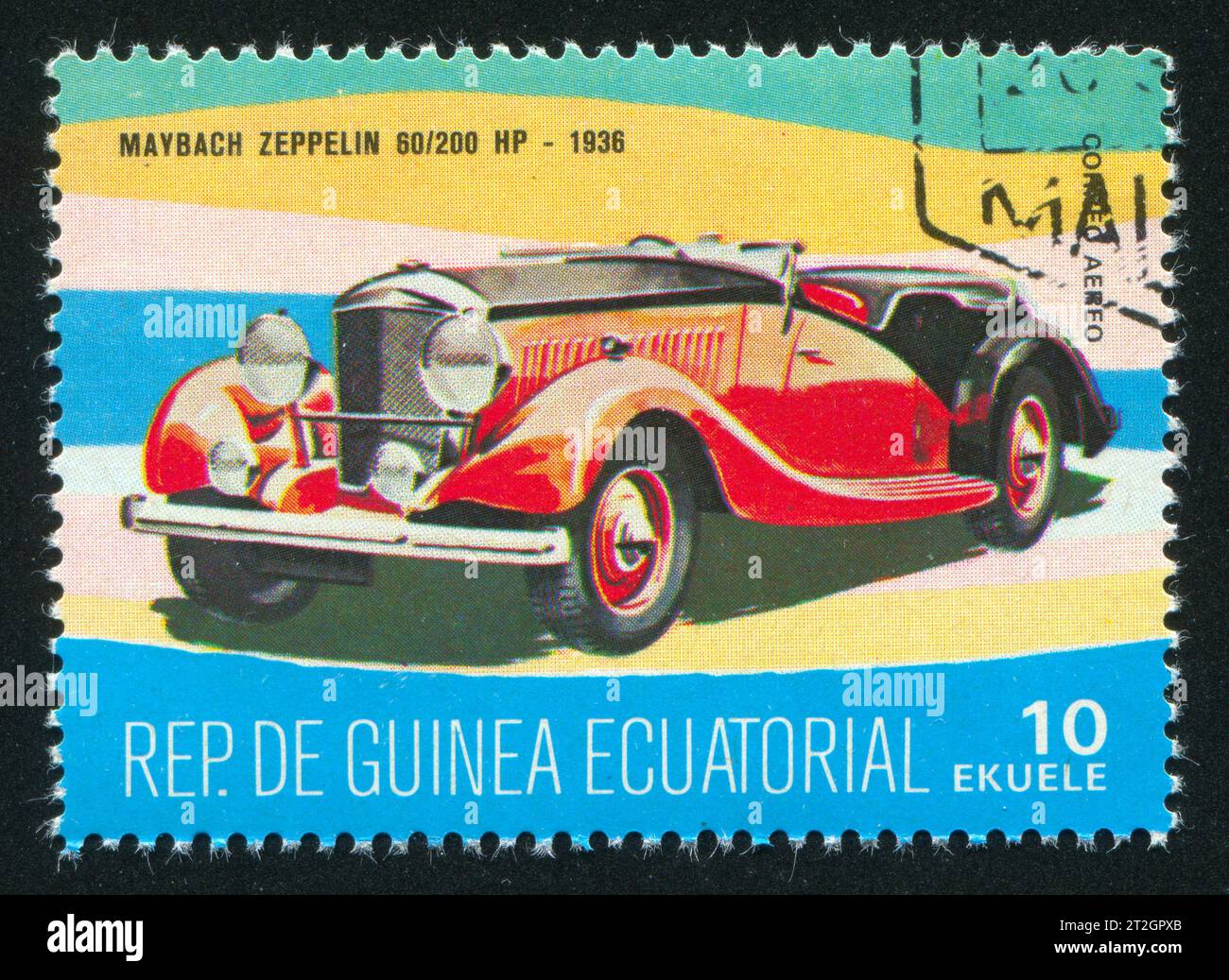 ÄQUATORIALGUINEA - CA. 1972: Stempel gedruckt von Äquatorialguinea, zeigt Maybach Zeppelin, ca. 1972 Stockfoto