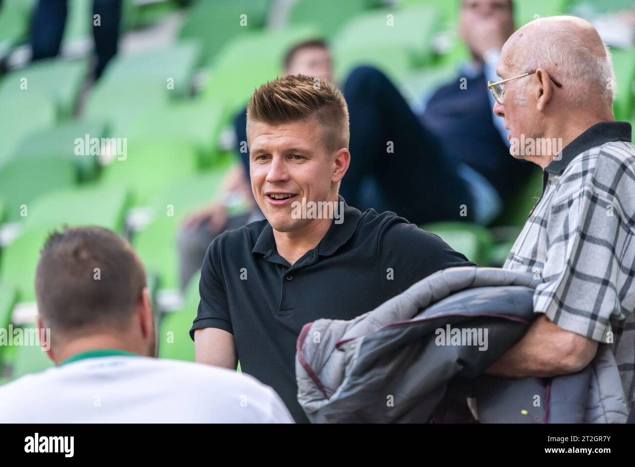 Budapest, Ungarn – 20. Mai 2023. Ferencvaros Mittelfeldspieler David Siger in den Rängen während des ungarischen Spiels der OTP Bank League 32, Ferencvaros gegen D Stockfoto