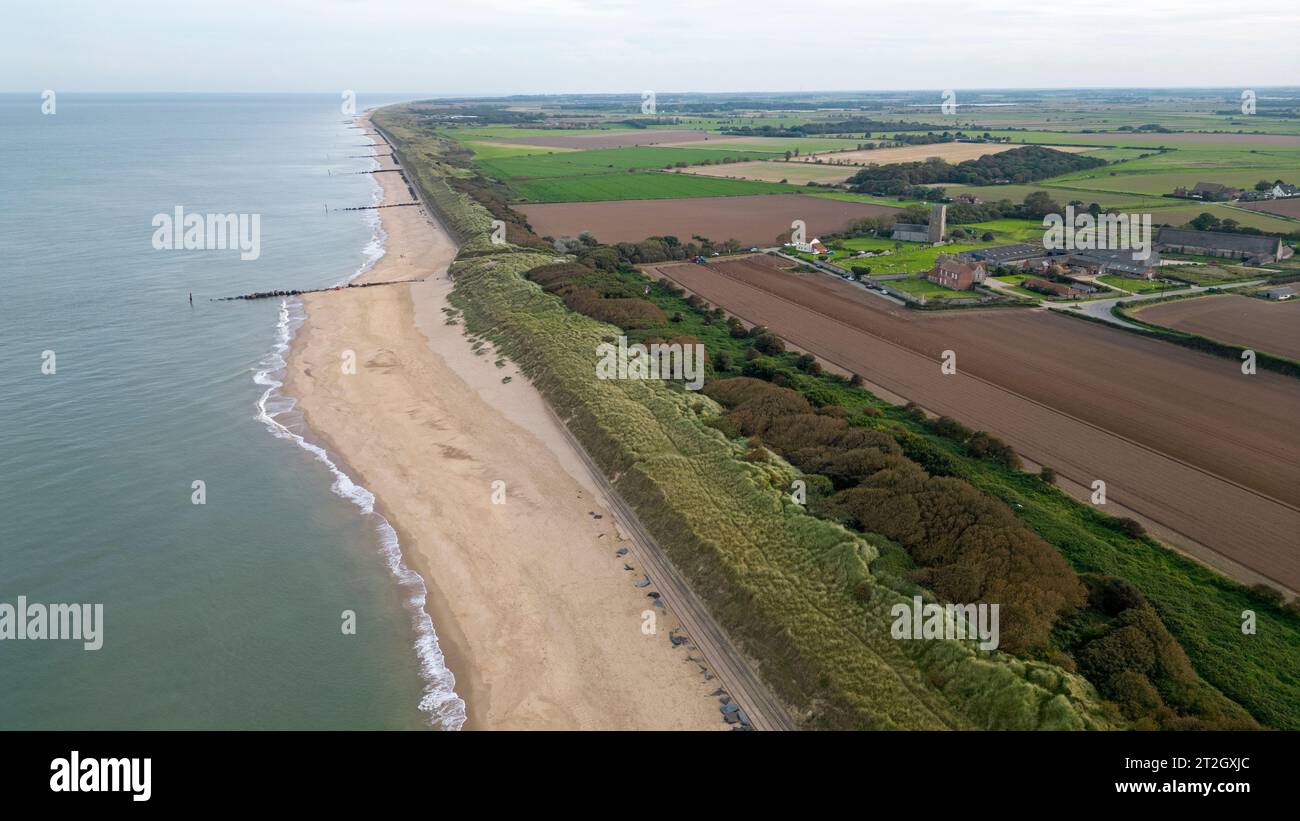 Waxham Beach in Norfolk, von einer Drohne aus gesehen Stockfoto