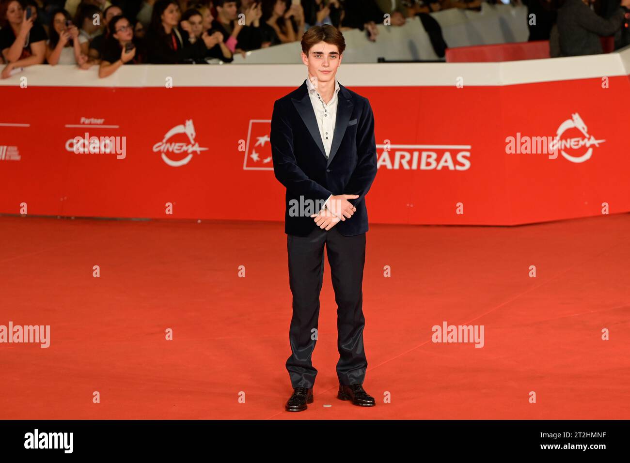 Rom, Italien. Oktober 2023. Andrea Arru besucht den roten Teppich des Films Diabolik Chi sei? Beim Rome Film fest 2023 im Auditorium Parco della Musica. Quelle: SOPA Images Limited/Alamy Live News Stockfoto