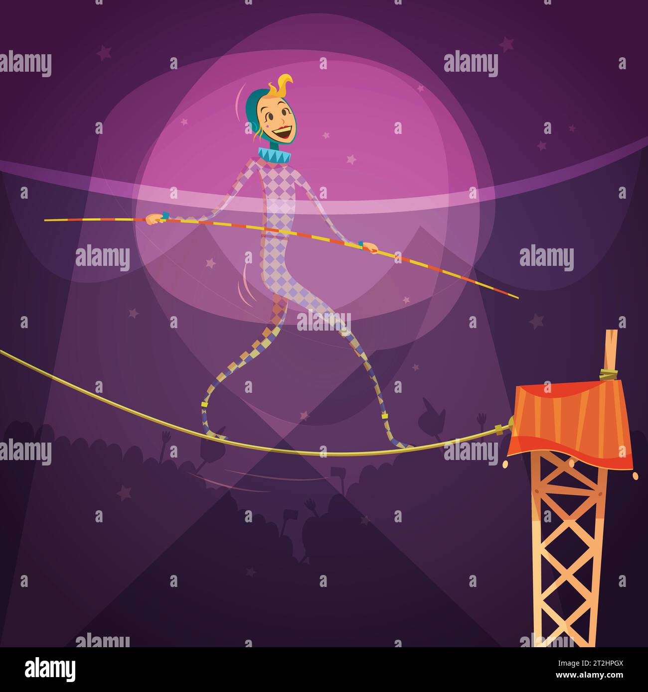 Ropewalker Frau trägt ein Kostüm mit einem Stock und einem Seil in der Zirkus Cartoon Vektor Illustration Stock Vektor