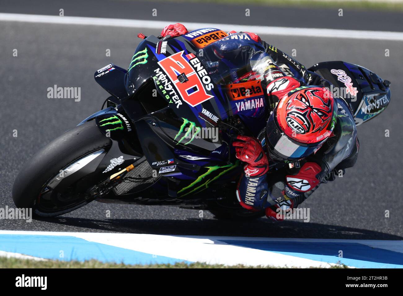 PHILLIP ISLAND, Australien. Oktober 2023. 2023 Guru by Gryfyn Australian Motorrad Grand Prix - Fabio Quartararo (Frankreich) fuhr auf der #20 Monster Energy Yamaha MotoGP Yamaha YZR-M1 während des ersten Trainings auf dem Phillip Island Grand Prix Circuit am 20. Oktober 2023 in Phillip Island, Australien - Image Credit: brett keating/Alamy Live News Stockfoto