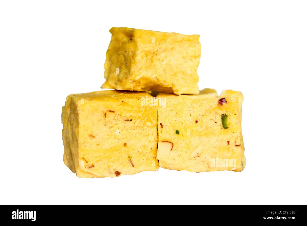 Indische süße Son Papdi oder Soan Papdi isoliert auf transparentem oder weißem Hintergrund, hergestellt in Nagpur Soan Papdi Stockfoto