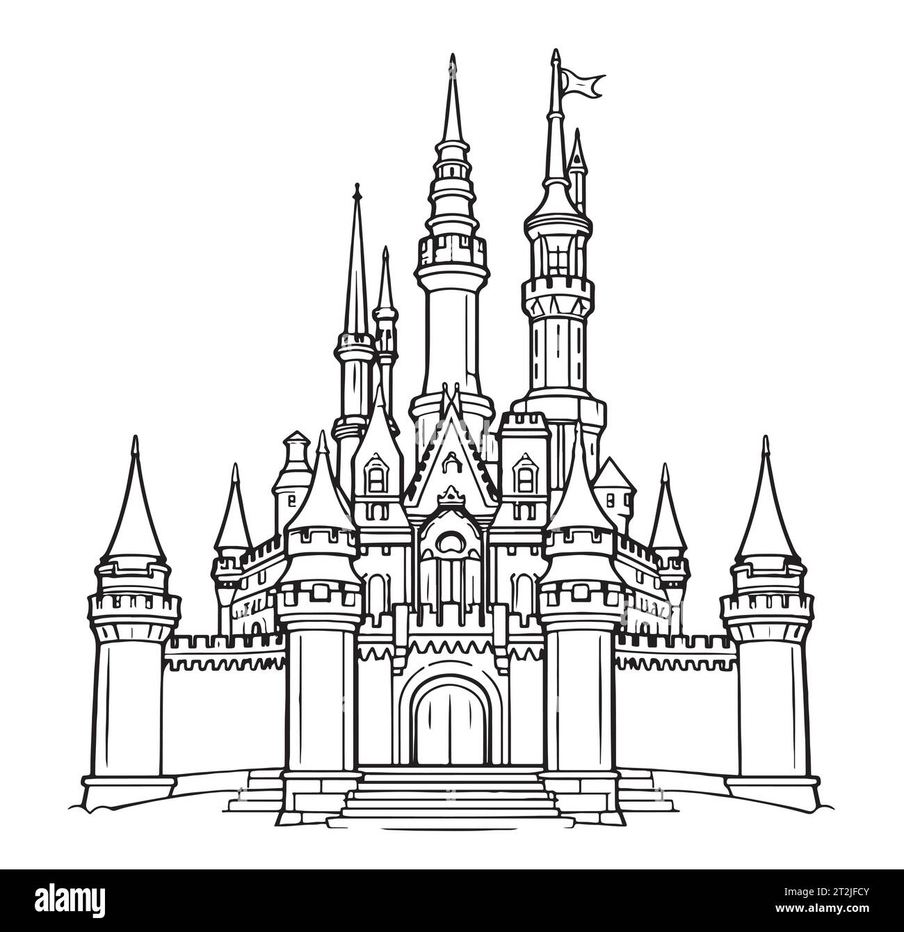 Schloss Retro Comic Skizze Hand gezeichnet Vektor Stock-Vektorgrafik ...