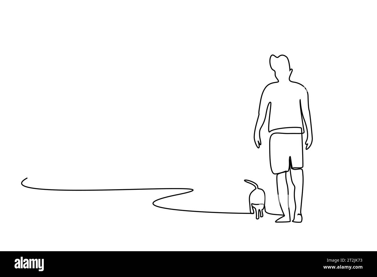 Man Dog Together Naturpark Spaziergang Relax Time Lifestyle Line Art Stock Vektor