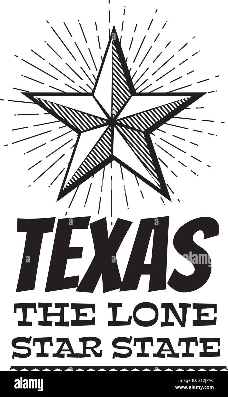 Texas – das „Lone Star State“-Design in Schwarz und weiß. Vektorabbildung. Stock Vektor