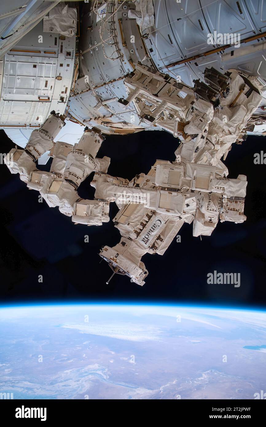 Der Rumpf der ISS. Digitale Bildverbesserung durch die NASA. Stockfoto