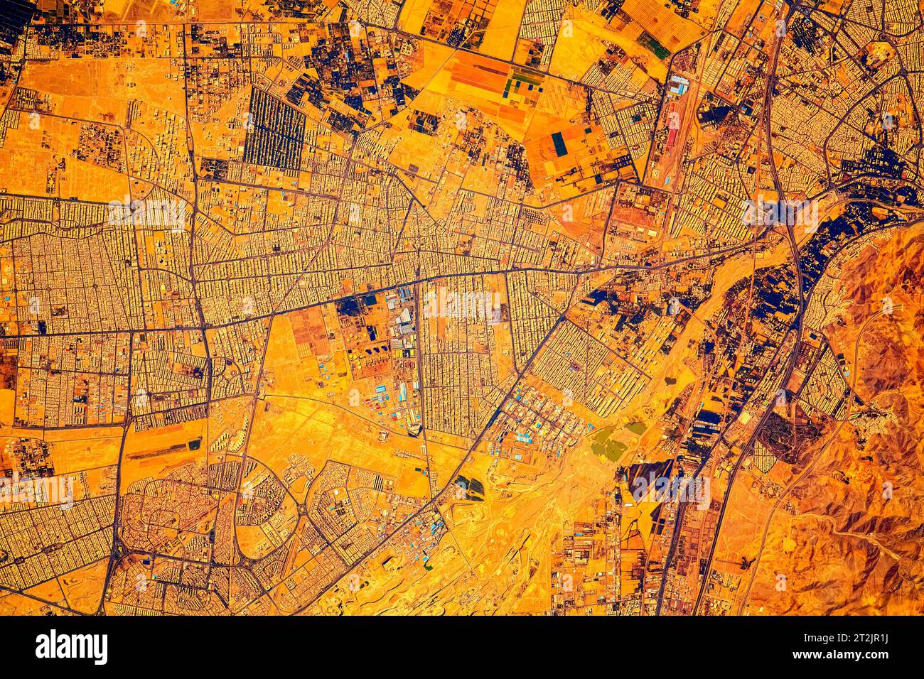 Teheran City, Iran. Digitale Verbesserung eines Bildes durch die NASA. Stockfoto