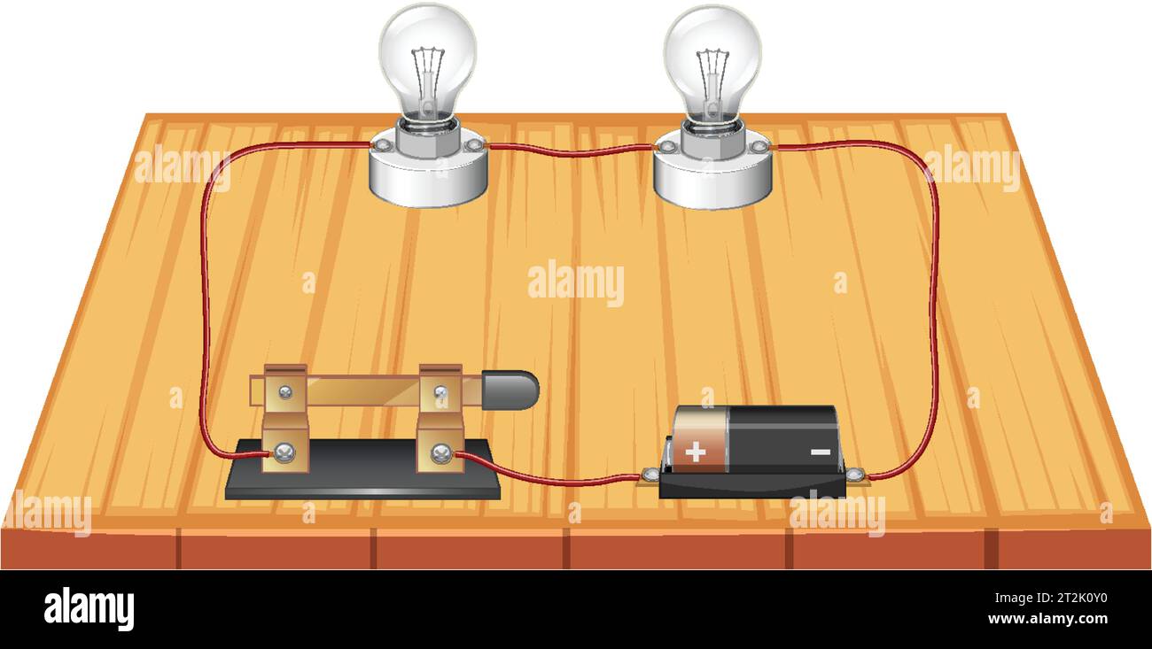 Illustrierte Infografik mit Schaltplan mit Batterien, Glühlampe und Schalter Stock Vektor