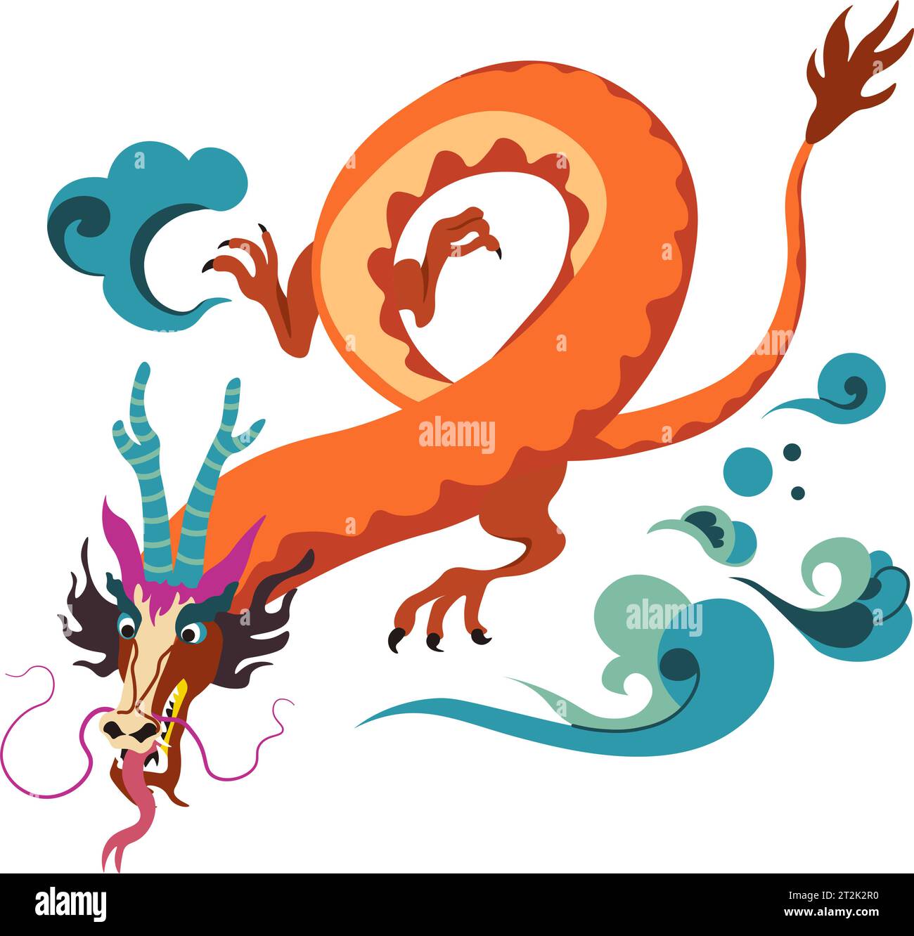 Chinesische Drachenfigur, feurige Bestie oder Monster Stock Vektor