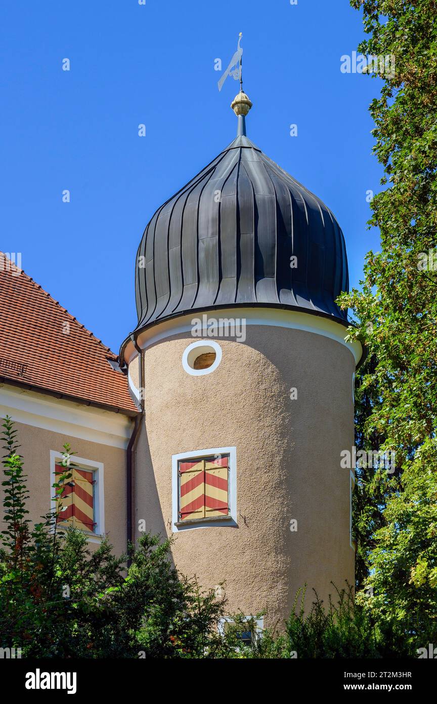 Turm mit Wetterfahne, Schloss Kronburg, Allgäu, Bayern, Deutschland Stockfoto