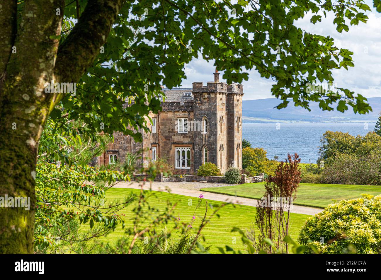 Torrisdale Castle mit Blick auf Torrisdale Bay, Kintyre Penisula, Argyll & Bute, Schottland, Großbritannien Stockfoto