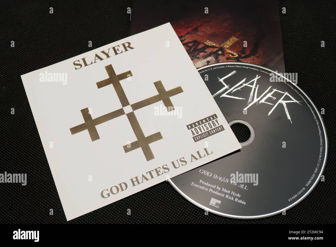 Slayer - God Hates US All (2001) Studioalbum, CD und Cover-Art. Lahti, Finnland. Oktober 2023. Stockfoto