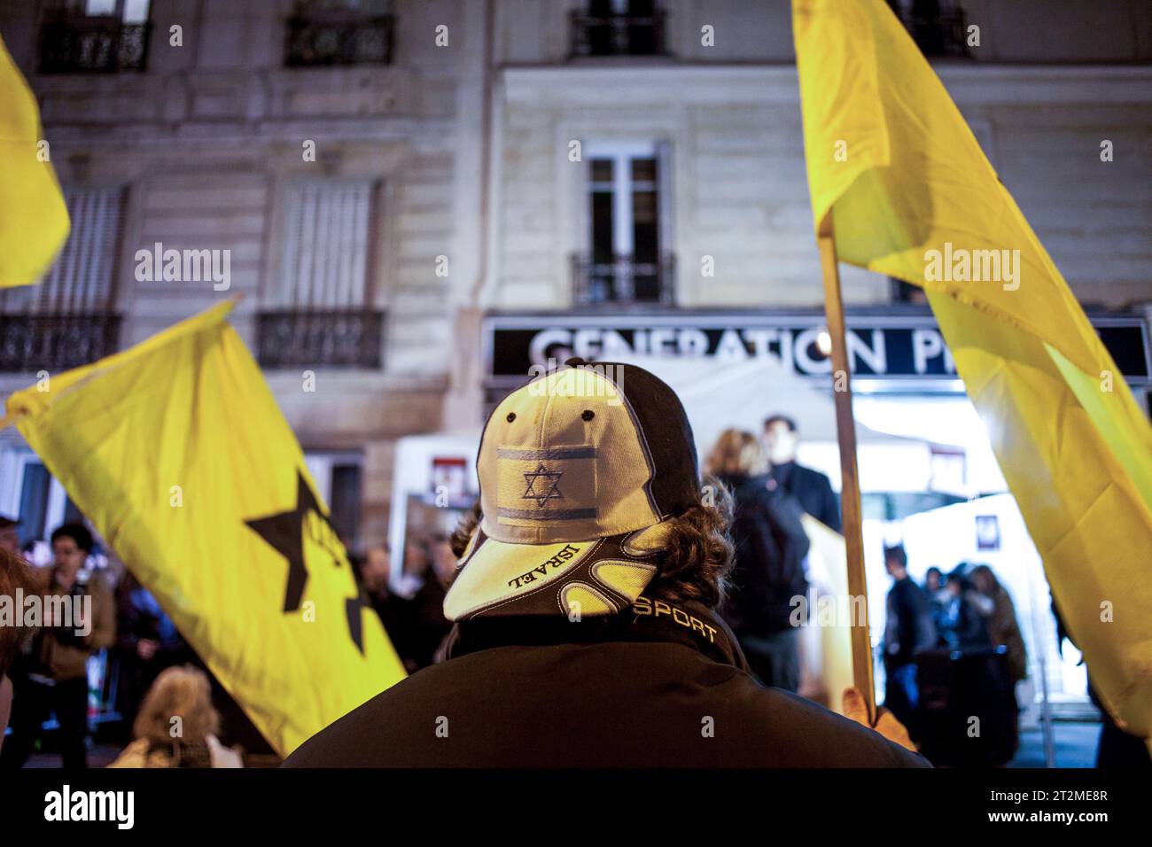 Michael Bunel/Le Pictorium – Demonstration der LDJ (Jüdische Verteidigungsliga) – 13/02/2014 – Ile-de-France (Region)/Frankreich/Paris – Demonstration der LDJ (Jüdische Verteidigungsliga) in Paris zum Gedenken an Ilan Halimi. Die Jewish Defense League (LDJ) ist eine französische Niederlassung, die 2000 von Meir Kahane in New York gegründet wurde und seit 2001 von der Regierung als Terrororganisation eingestuft wurde. Februar 2014. Paris, Frankreich. Quelle: LE PICTORIUM/Alamy Live News Stockfoto