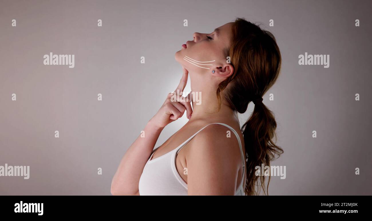 Frau Gesicht Hals Lift Und Ästhetische Chirurgie Stockfoto