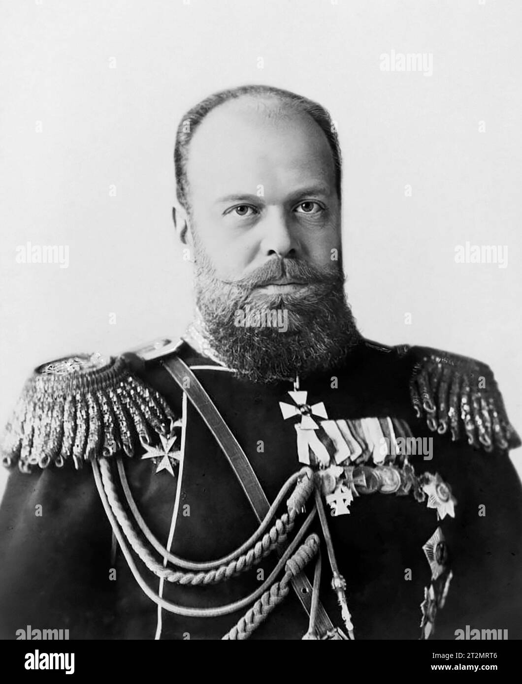 Zar Alexander III Porträt des russischen Kaisers Aleksandr III. Aleksandrowitsch Romanov (1845–1894) von Michail Stasyulewitsch, 1885 Stockfoto