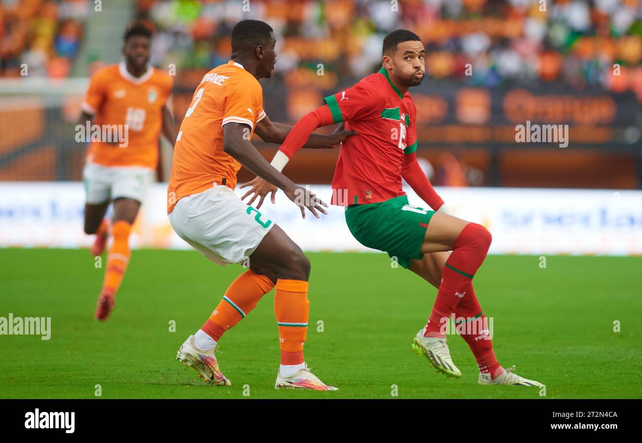 Ousmane Diomande gegenüber dem marokkanischen Youssef EN-Nesyri Stockfoto