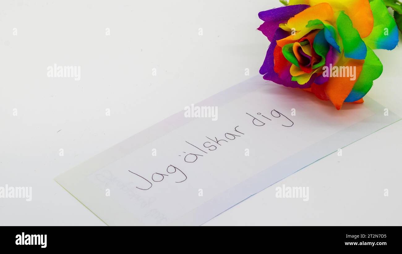 Jag älskar grabt handschriftliche Notiz isoliert auf weiß Stockfoto