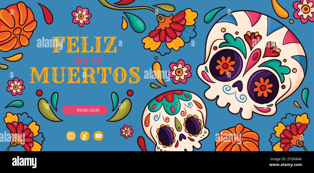 Hand gezeichnet DIA de muertos horizontale Banner Vorlage Design Vektor Illustration Stock Vektor