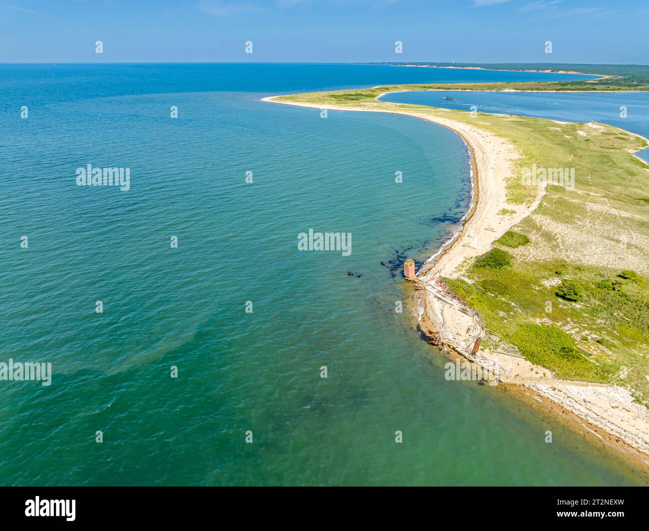 Blick aus der Vogelperspektive auf die Ruinen von Gardiners Point Island Stockfoto