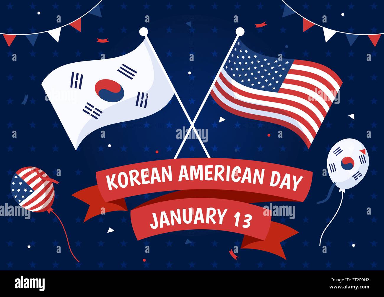 Koreanisch-amerikanischer Tag-Vektor-Illustration am 13. Januar mit USA und südkoreanischer Flagge zum Gedenken an die Republik der Allianz im flachen Hintergrund-Design Stock Vektor