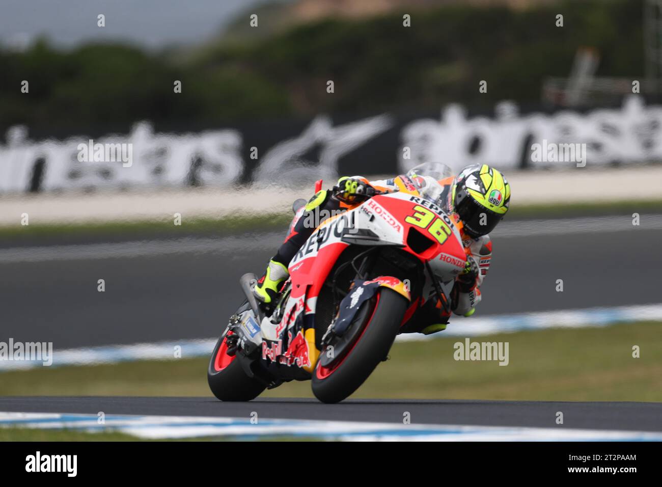 PHILLIP ISLAND, Australien. Oktober 2023. 2023 Guru by Gryfyn Australian Motorrad Grand Prix - Joan mir (Spanien) fuhr auf der #36 Repsol Honda Team Honda RC-213V während des Qualfying auf dem Phillip Island Grand Prix Circuit am 21. Oktober 2023 in Phillip Island, Australien - Bild: brett keating/Alamy Live News Stockfoto