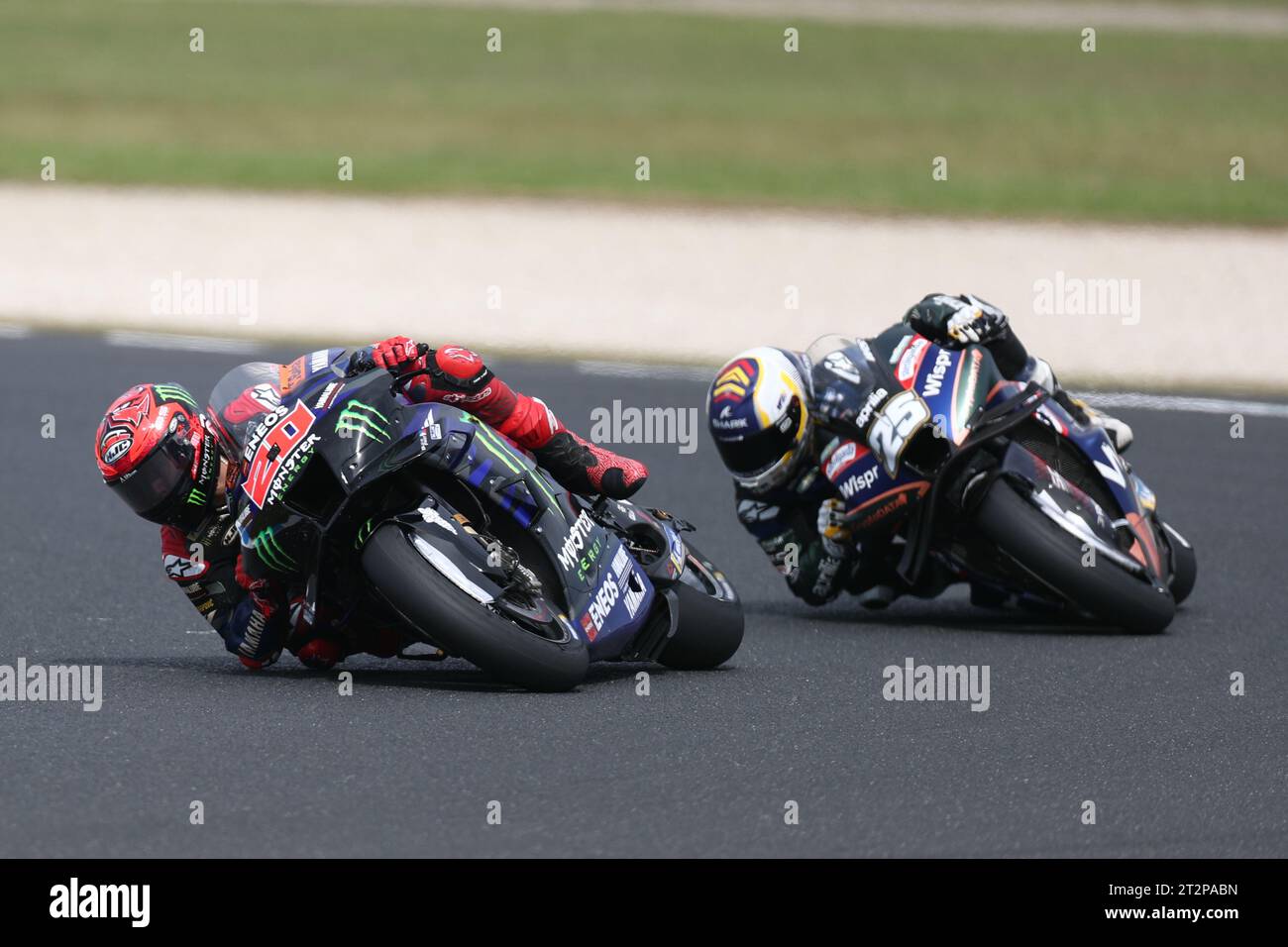 PHILLIP ISLAND, Australien. Oktober 2023. 2023 Guru by Gryfyn Australian Motorrad Grand Prix - Fabio Quartararo (Frankreich) fuhr auf der #20 Monster Energy Yamaha MotoGP Yamaha YZR-M1 während des Qualfying auf dem Phillip Island Grand Prix Circuit am 21. Oktober 2023 in Phillip Island, Australien - Image Credit: brett keating/Alamy Live News Stockfoto