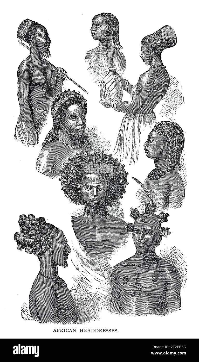 Afrikanische Kopfbedeckungen, Illustration des 19. Jahrhunderts Stockfoto