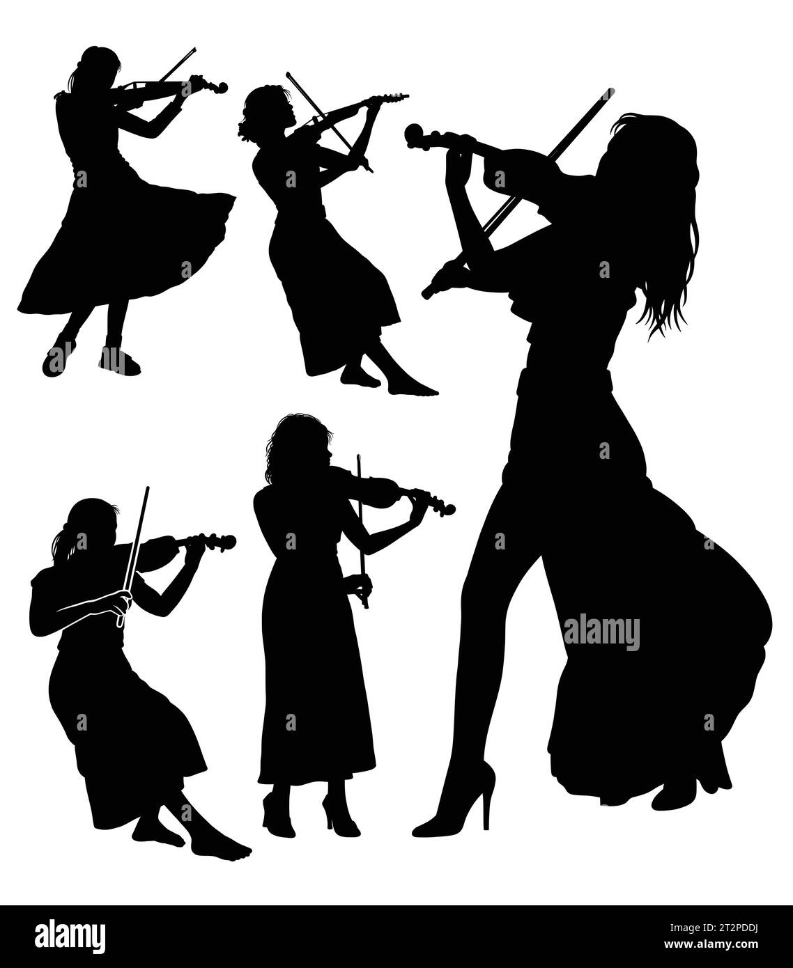 Geigenspieler, männliche und weibliche Performance-Silhouette Stock Vektor