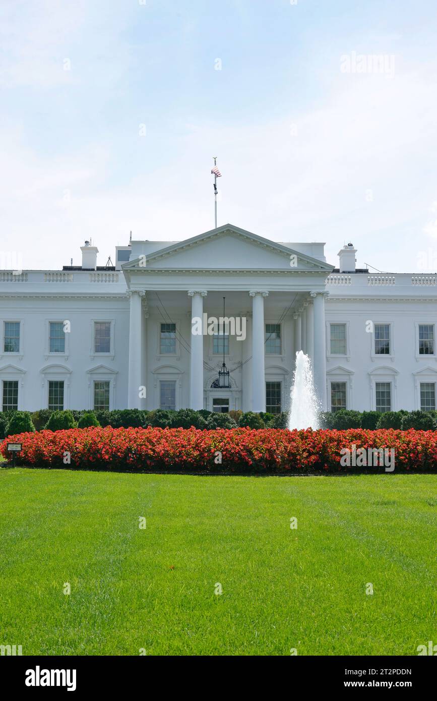 Das Weiße Haus ist der offizielle Wohnsitz und Hauptsitz des Präsidenten der Vereinigten Staaten. Stockfoto