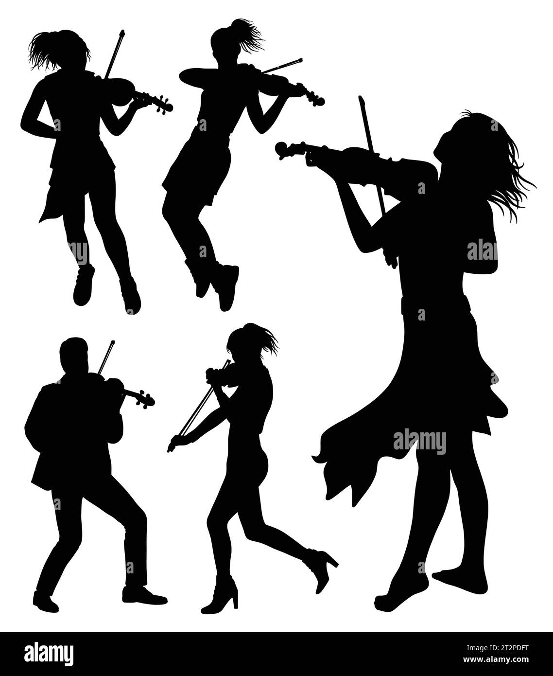 Geigenspieler, männliche und weibliche Performance-Silhouette Stock Vektor