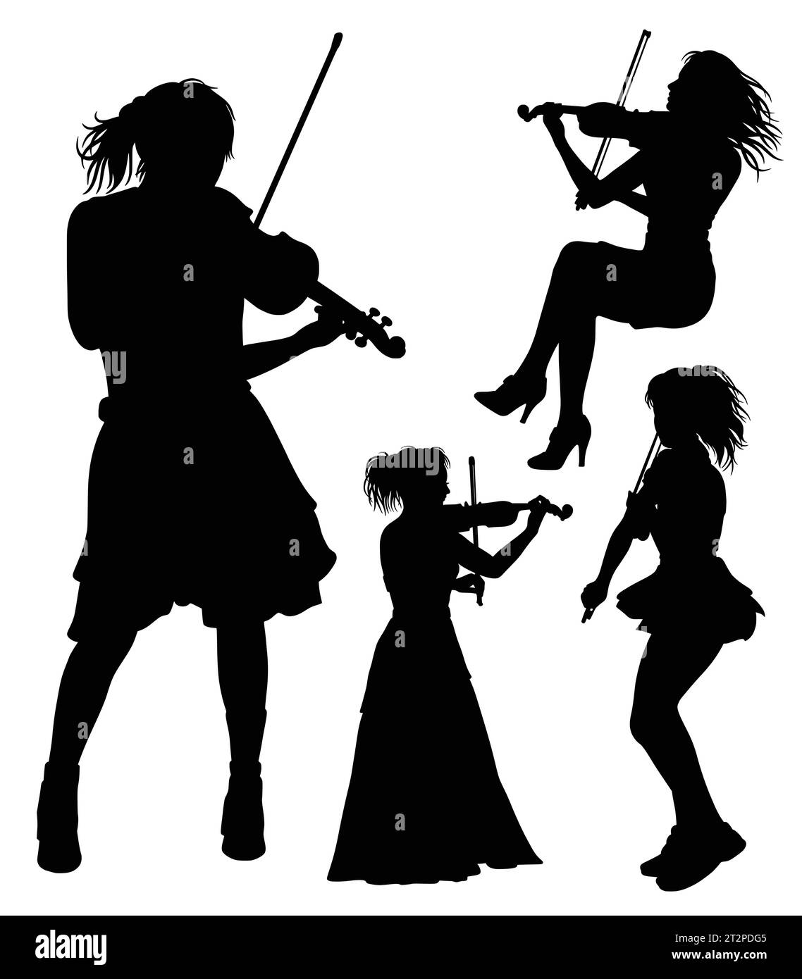 Geigenspieler, männliche und weibliche Performance-Silhouette Stock Vektor