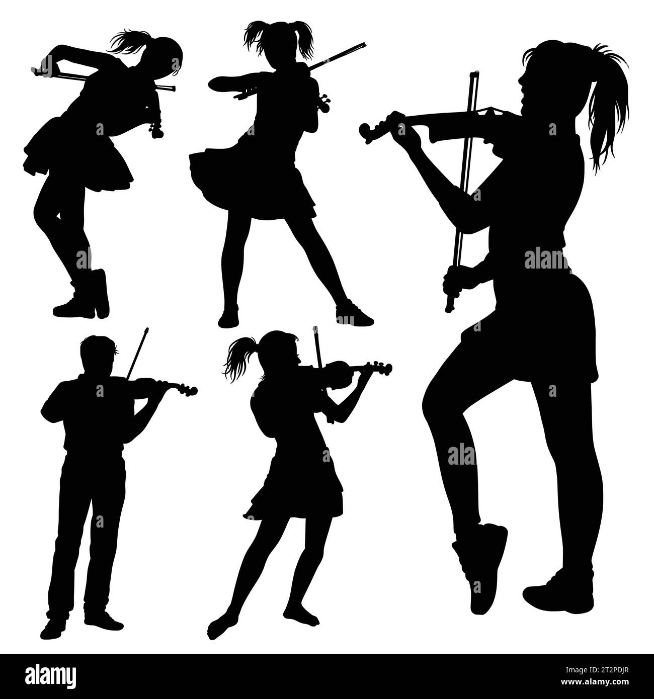 Geigenspieler, männliche und weibliche Performance-Silhouette Stock Vektor