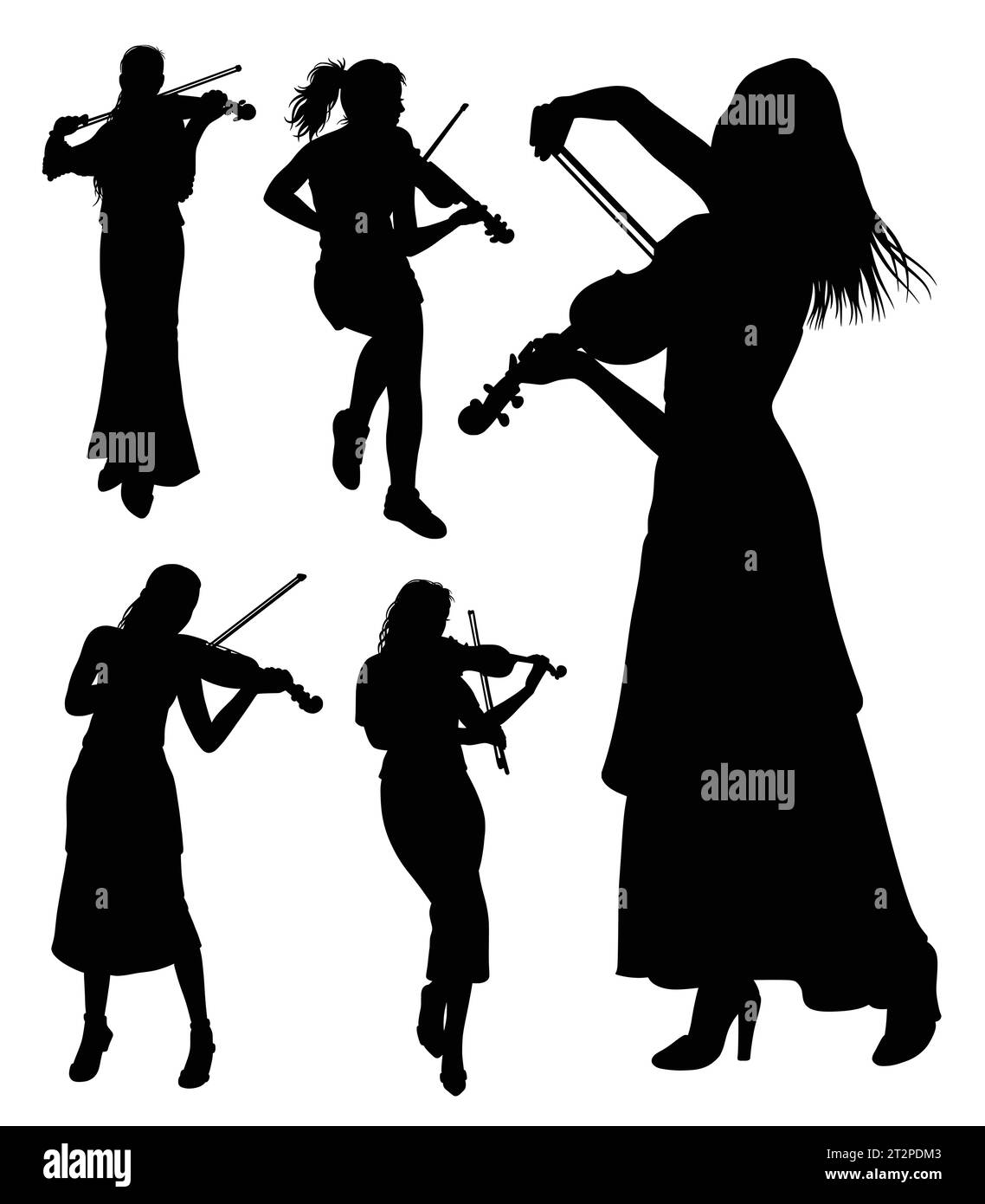 Geigenspieler, männliche und weibliche Performance-Silhouette Stock Vektor