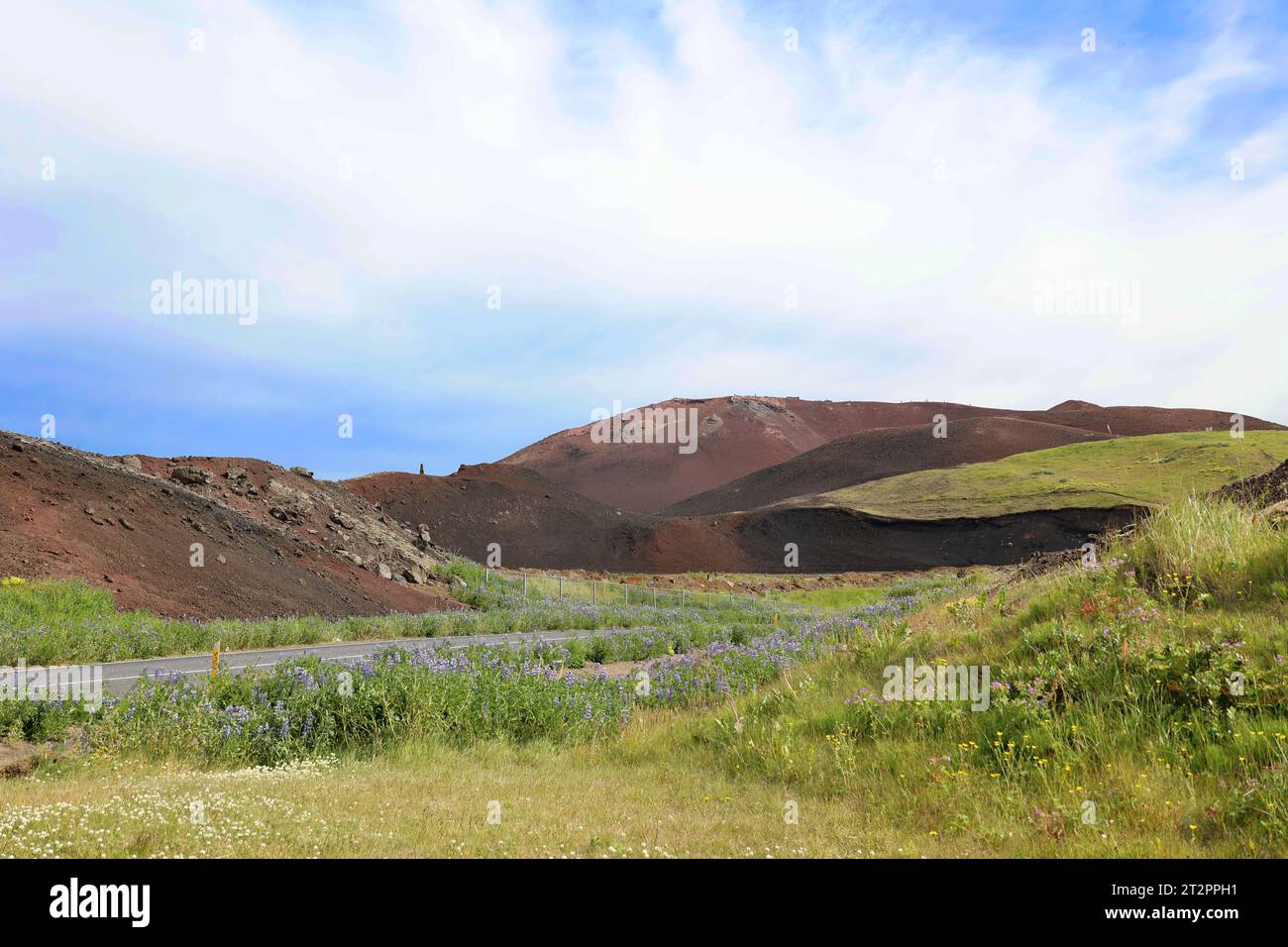 Blick auf den Vulkan Eldfell auf der Insel Heimaey-Vestmannaeyjar-Westman Island Stockfoto