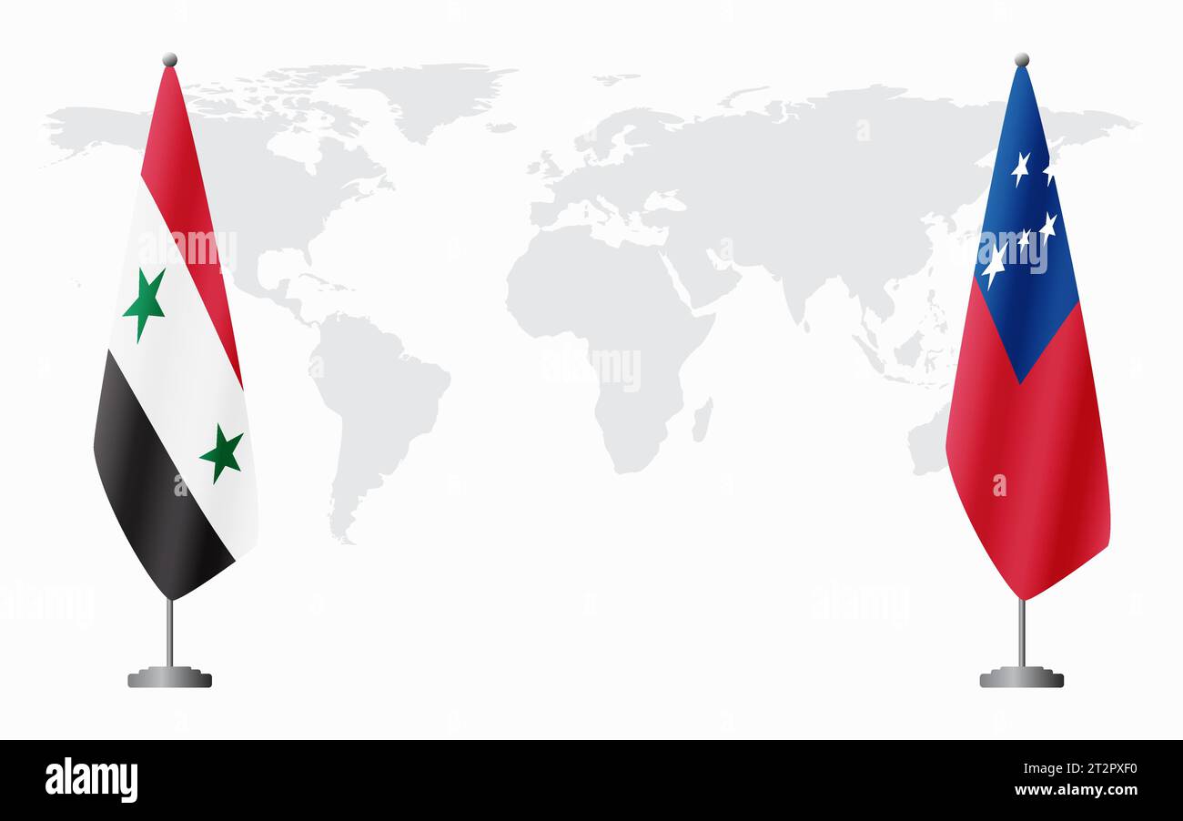 Syrien und Samoa Flaggen für offizielle Treffen vor dem Hintergrund der Weltkarte. Stock Vektor