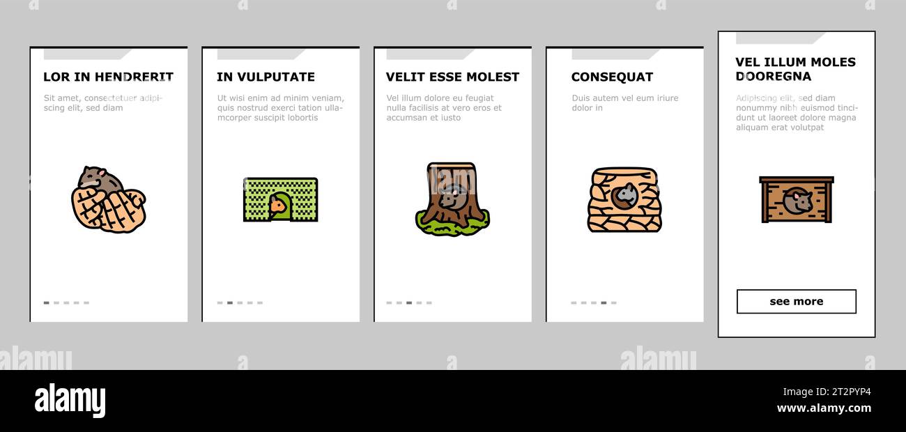 Hamster niedliches Tier Haustier Onboarding Icons Set Vektor Stock Vektor