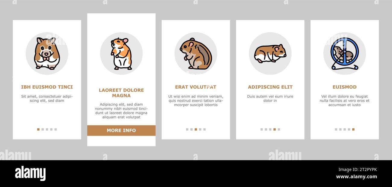 Hamster niedliches Tier Haustier Onboarding Icons Set Vektor Stock Vektor