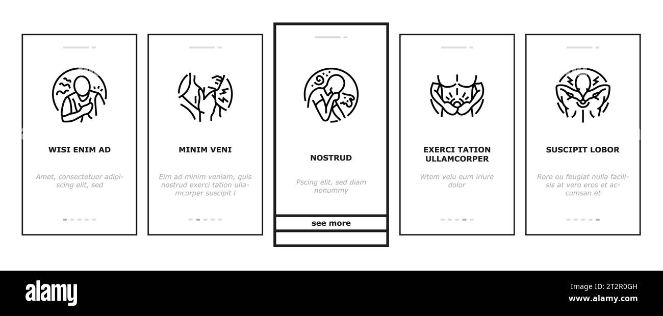 Krankheit Gesundheit Herz Onboarding Symbole setzen Vektor Stock Vektor