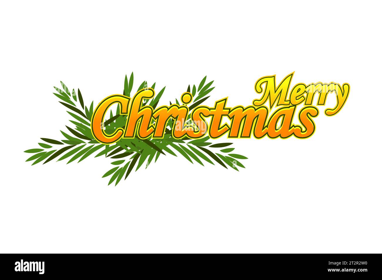 Frohe Weihnachten, goldener Text mit einem Baumzweig. Vektorfeierliche Illustrationselement Stock Vektor