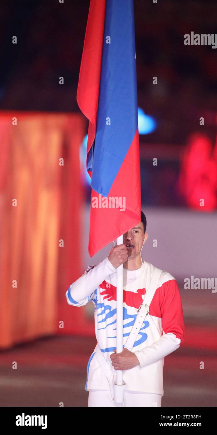 Santiago, Chile. Oktober 2023. (SPO) Eröffnungszeremonie der Panamerikanischen Spiele 2023 in Santiago. 20. Oktober 2023, Santiago, Chile: Die Eröffnungszeremonie der Panamerikanischen Spiele 2023, die vom 20. Oktober bis 5. November in Santiago stattfinden, mit Flugzeugen, musikalischen Darbietungen von Sebastian Yatra, Paraden der teilnehmenden Länder und wichtigen Würdenträgern wie dem chilenischen Präsidenten Gabriel Boric, Harold Mayne Nicholls CEO von Panam, Schlagzeugerin Juanita Parra von der Musikgruppe Los Jaivas. Foto: Niyi Fote/Thenews2 (Foto: Niyi Fote/Thenews2/Zumapress) (Foto: © Niyi Fote/TheNEWS Stockfoto