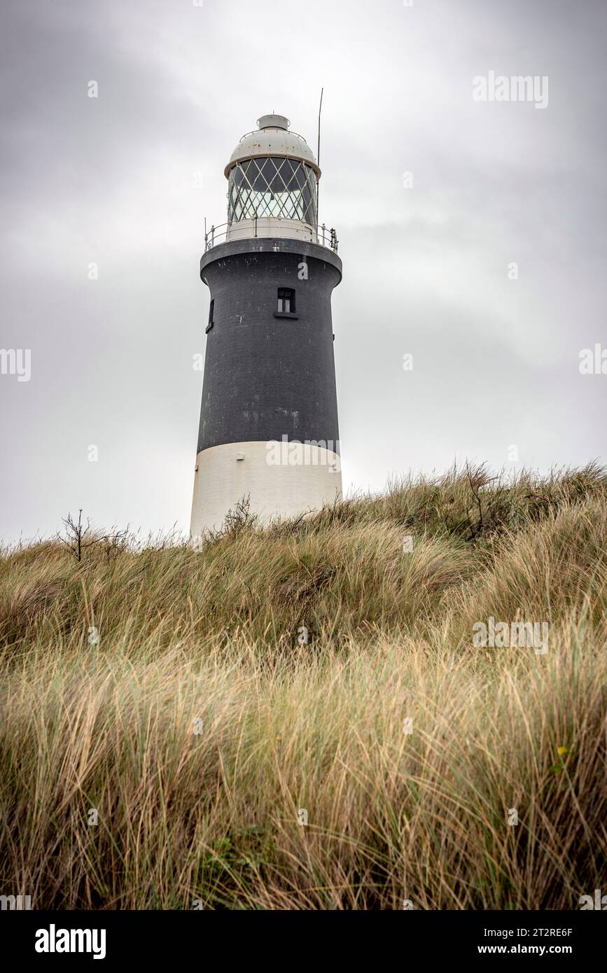 Der viktorianische Leuchtturm am Ende von Spurn Head im East Riding of Yorkshire, Großbritannien Stockfoto