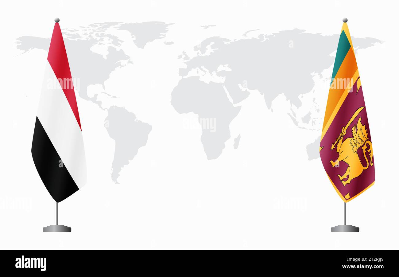 Jemen und Sri Lanka Flaggen für offizielle Treffen vor dem Hintergrund der Weltkarte. Stock Vektor