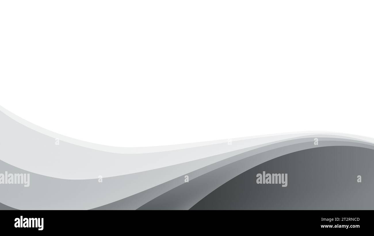 Meereswellenform aus einfachen hellgrauen und grauen Wellenlinien auf weiß. Einfacher abstrakter Hintergrund mit Kopierraum in Schwarzweiß. 4K-Auflösung. Stockfoto