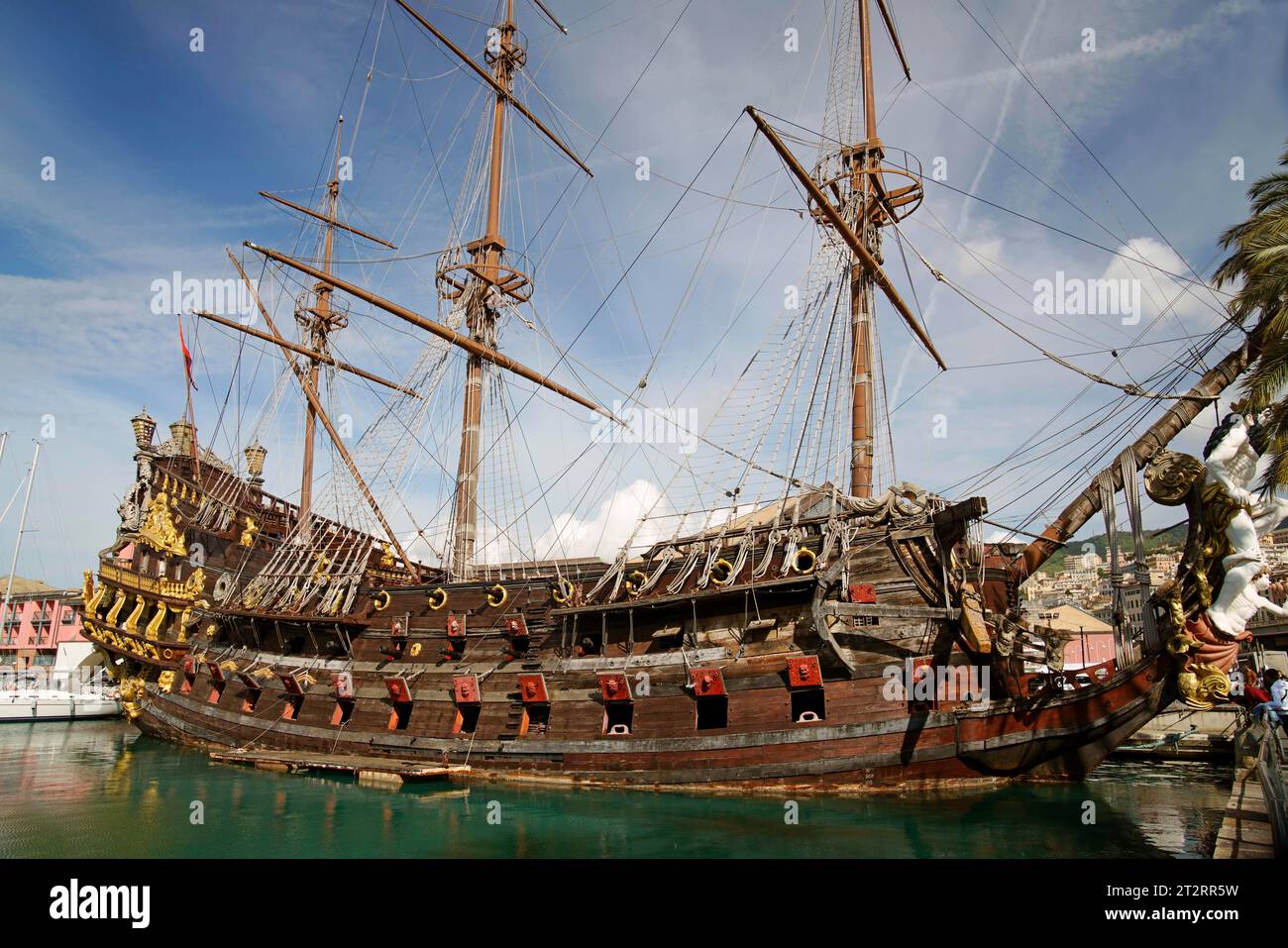 Neptun-Statue, Nachbildung von Vascello Neptun, Porto Antico, Hauptstadt der Region Ligurien, Genua, Ligurien Region, Italie, Genua, Ligurien, Italien Stockfoto