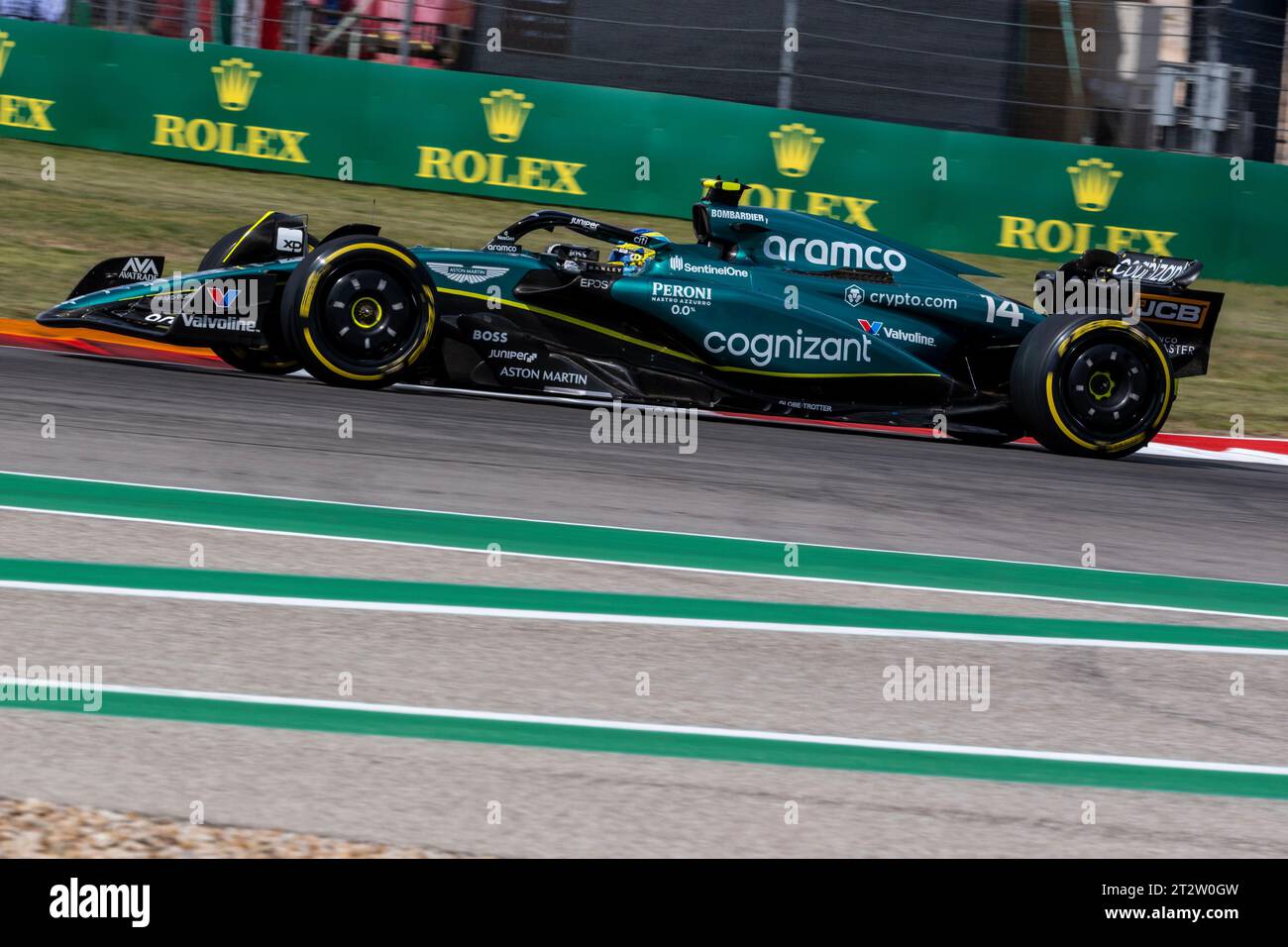 Texas, USA. Oktober 2023. Fernando Alonso #14 vom Alpine Racing Team in Aktion beim Formel 1 Lenovo United States Grand Prix auf dem Circuit of the Americas in Austin Texas. Quelle: csm/Alamy Live News Stockfoto