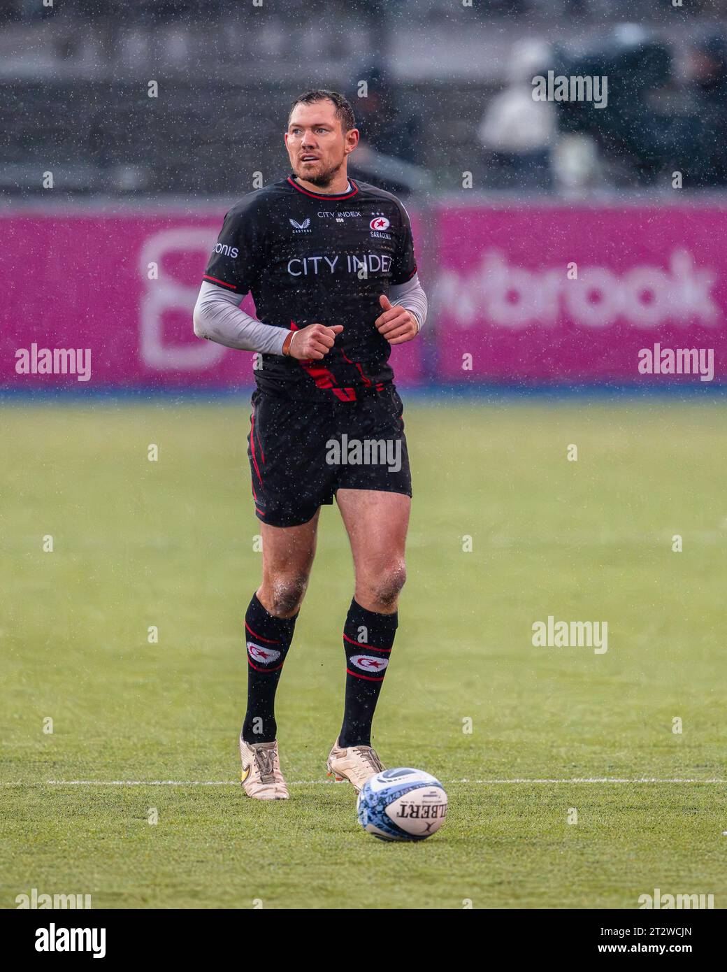 LONDON, VEREINIGTES KÖNIGREICH. Oktober 23. Alex Goode of Saracens während Saracens vs Bath Rugby - Gallagher Premiership Rugby R2 im StoneX Stadium am Samstag, 21. Oktober 2023. LONDON ENGLAND. Quelle: Taka G Wu/Alamy Live News Stockfoto