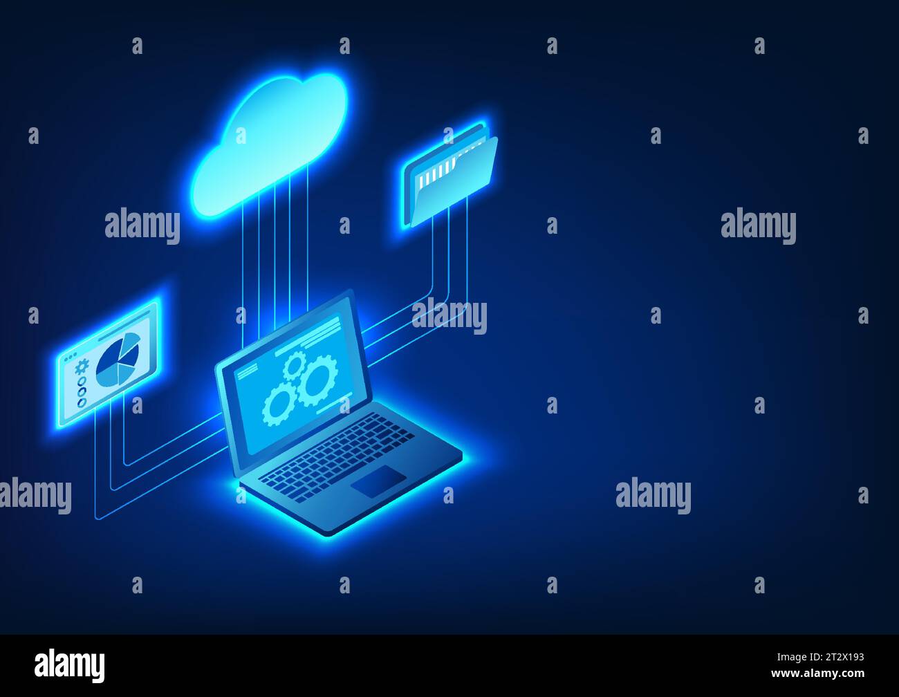 Computer mit Cloud-Technologie, die Daten im Cloud-System übertragen und abrufen, bedeutet, dass Datenspeicherdateien über das Cloud-System übertragen werden. Stock Vektor