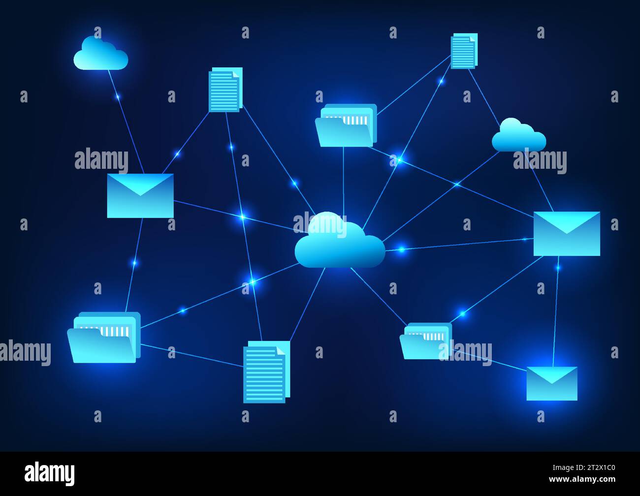 Technologie zum Senden von Datendateien über das Internet Senden von Dateien über E-Mail-System über das Cloud-System es ist ein System mit Sicherheit. Stock Vektor