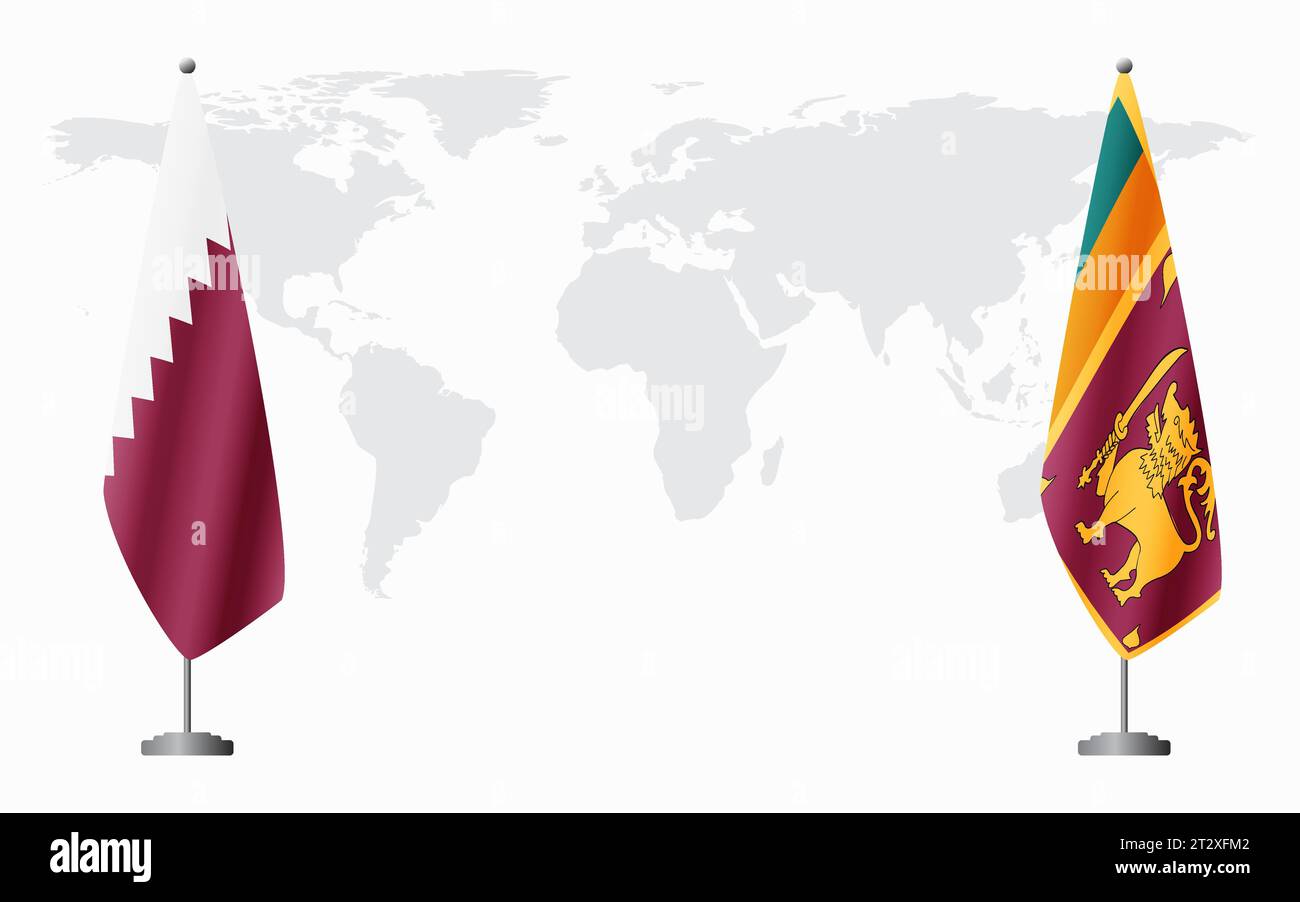 Katar und Sri Lanka Flaggen für offizielle Treffen vor dem Hintergrund der Weltkarte. Stock Vektor